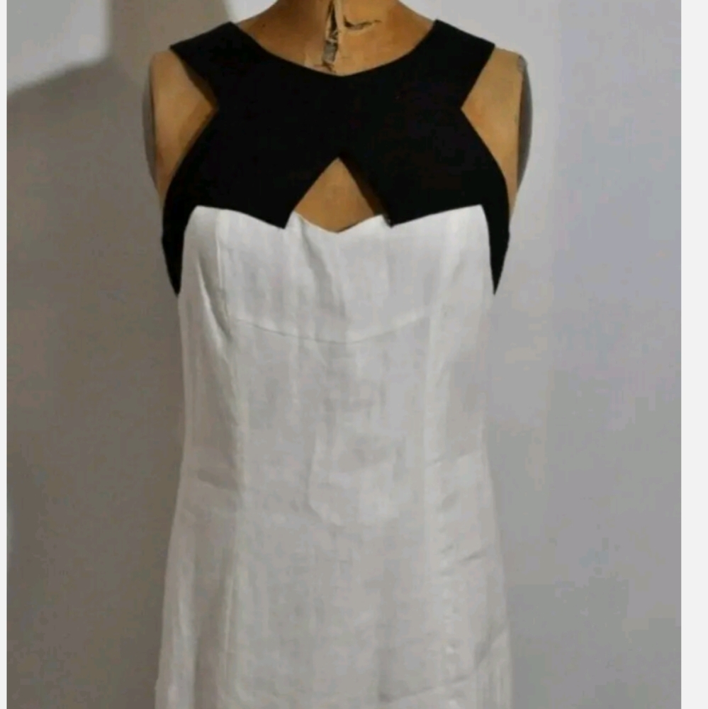 BB Dakota Sleeveless Halter Black White Dress Size 6 100% Linen